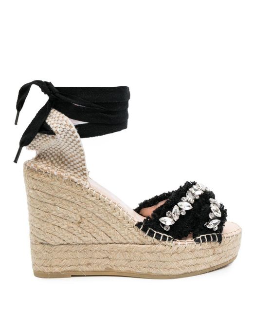 Espadrillas Valenciana Incrociati Neri Con Cristalli di Manebí in Black