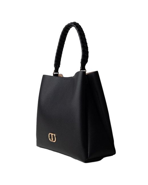 Borsa Secchiello Nera Manico Intrecciato di Twinset in Black
