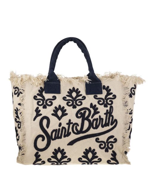 Borsa Vanity Natural Con Ricami Neri di Mc2 Saint Barth in Black
