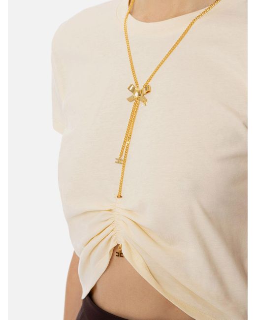 T-Shirt Con Arricciatura E Collana di Elisabetta Franchi in Black