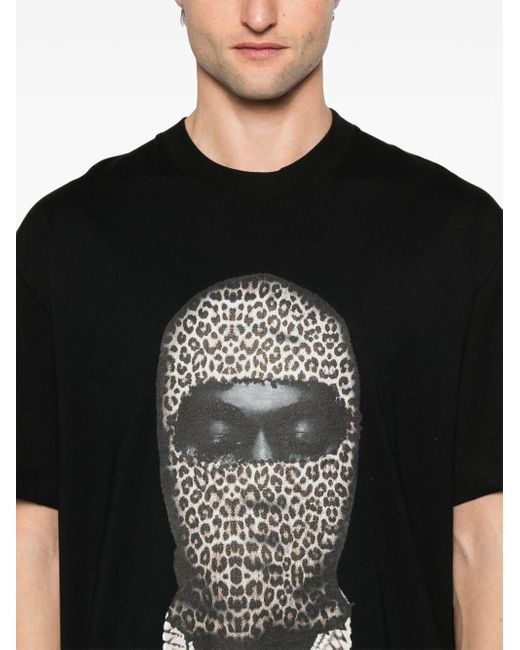 T-Shirt Leopard Mask-Logo Nera di Ih Nom Uh Nit in Black da Uomo