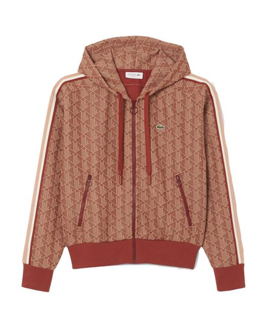 Felpa Logo Monogram All-Over di Lacoste in Brown