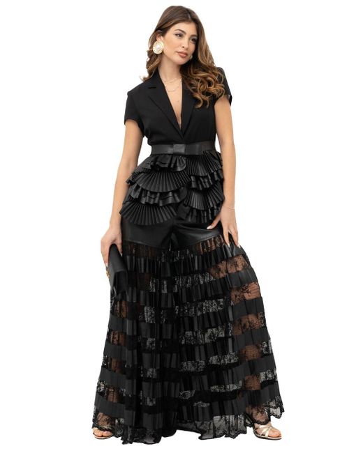 Pantalone Ecopelle E Trasparenze Ricamate di BABYLON COLLECTION in Black