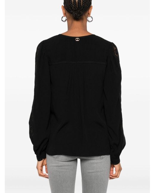 Top Donna Con Scollo A V E Maniche A Palloncino di Twinset in Black