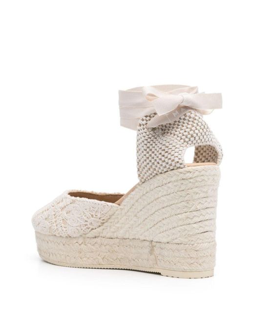 Espadrillas All'Uncinetto Yucatán Zeppa Valenciana Bianche di Manebí in Natural