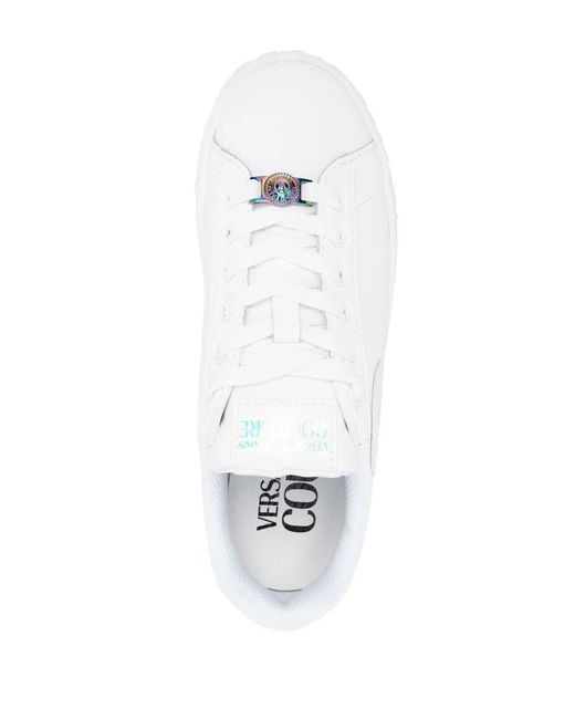 Sneakers Bianca Logo V Ricamato di Versace Jeans in White
