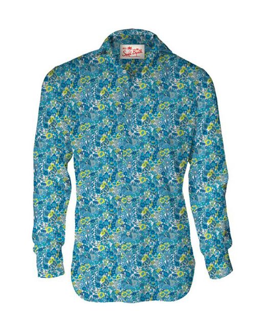 Camicia Sikelia Fantasia Floreale All-Over di Mc2 Saint Barth in Blue da Uomo