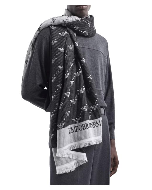 Stola Nera Logo Aquila All-Over di Emporio Armani in Black da Uomo