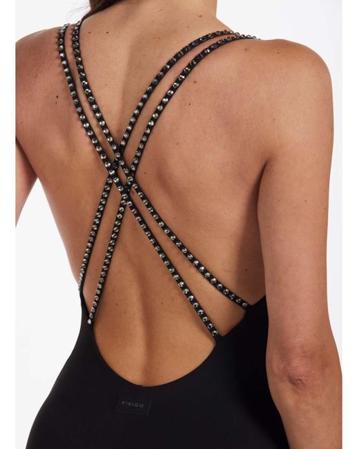 Costume Intero Con Spalline Strass di Fisico in Black