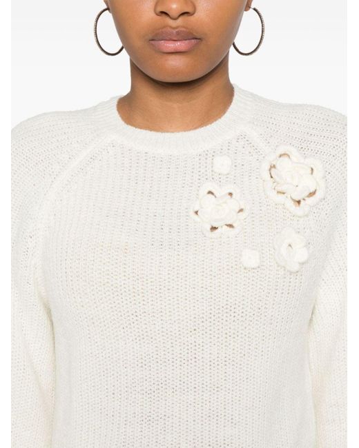 Maglione Bianco Con Ricamo Floreale di Twinset in White