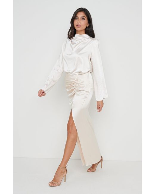 White ruched maxi skirt cheap