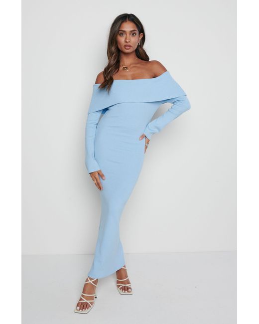Powder blue bardot dress cheap