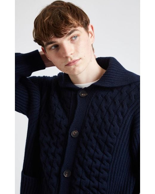 Pringle of Scotland Superfine Wool Collar Cardigan With Allover Rib in Navy  (Blue) for Men | Lyst