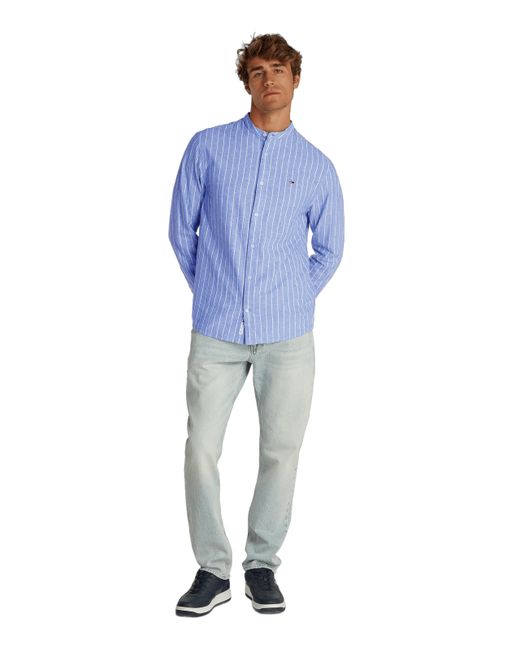 Chemise rayée en coton et lin Tommy Hilfiger pour homme en coloris Blue