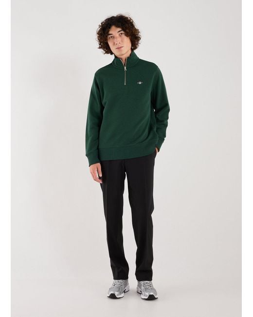 Sweatshirt à col zippé en coton mélangé Gant pour homme en coloris Green