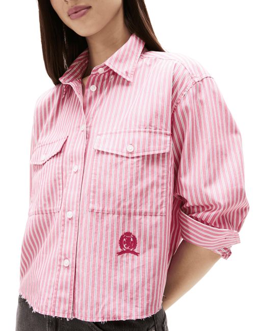 Chemise rayée courte en coton Tommy Hilfiger en coloris Pink