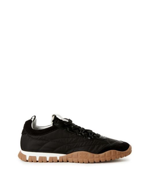 Baskets Tyre en tissu technique et cuir Miu Miu en coloris Black