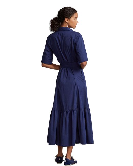 Robe midi en coton Polo Ralph Lauren en coloris Blue