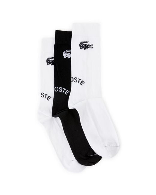 Lot de 3 chaussettes en coton Lacoste pour homme en coloris White