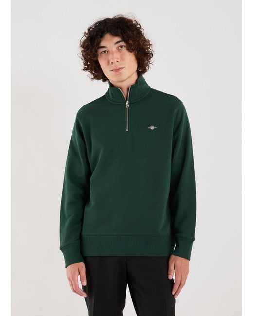 Sweatshirt à col zippé en coton mélangé Gant pour homme en coloris Green