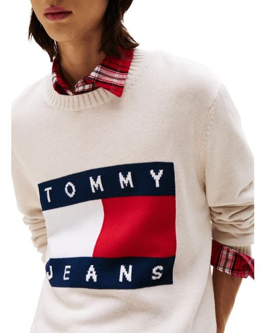 Pull chiné à badge drapeau Tommy Hilfiger pour homme en coloris White