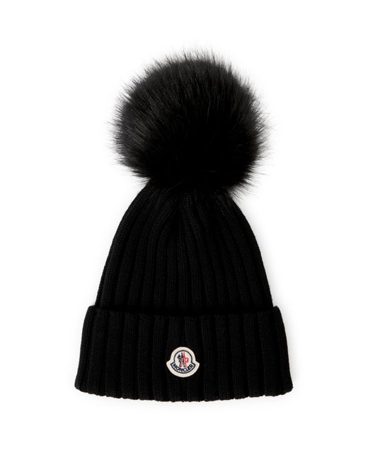 Bonnet à pompon en laine mélangée Moncler en coloris Black