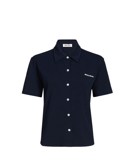 Top à logo en coton Miu Miu en coloris Blue