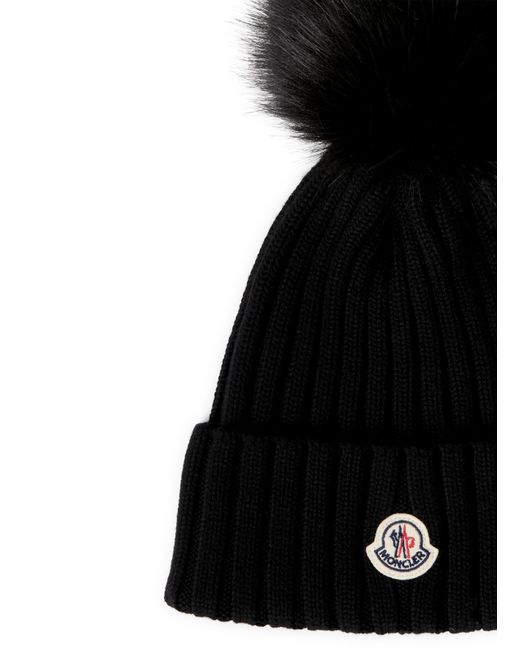 Bonnet à pompon en laine mélangée Moncler en coloris Black
