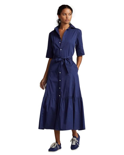 Robe midi en coton Polo Ralph Lauren en coloris Blue