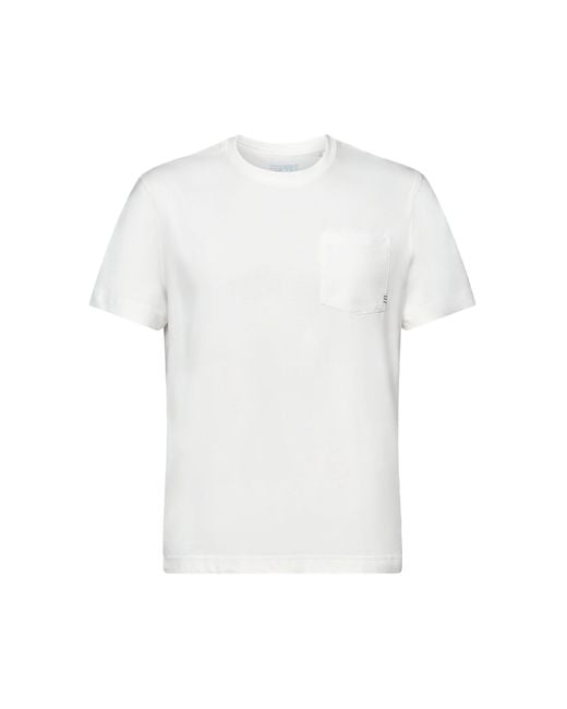 T-shirt uni avec surpiqures Esprit pour homme en coloris White