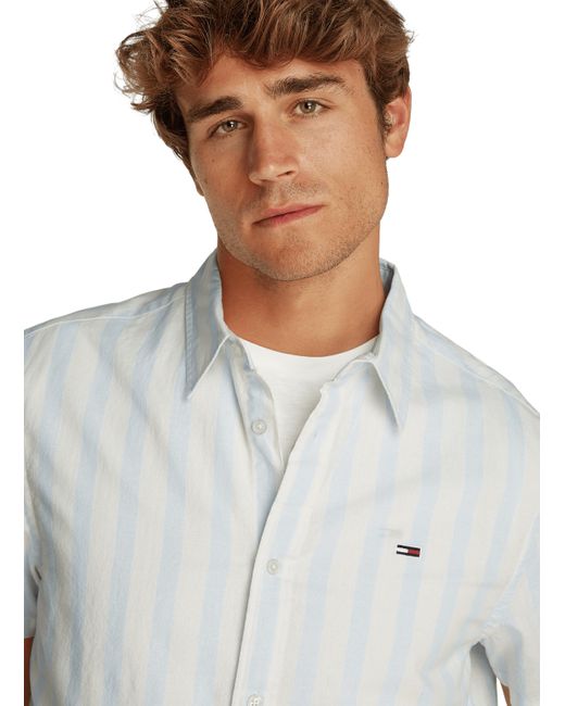 Chemise rayé en coton et lin Tommy Hilfiger pour homme en coloris White