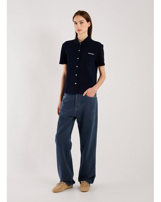 Top à logo en coton Miu Miu en coloris Blue