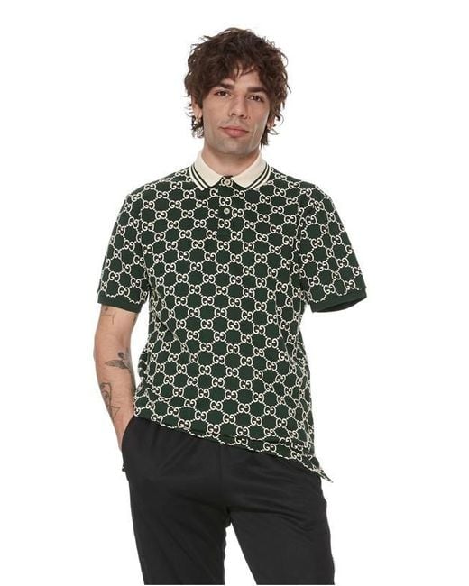Polo bande Web en coton brodé Gucci pour homme en coloris Green