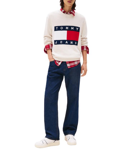 Pull chiné à badge drapeau Tommy Hilfiger pour homme en coloris White