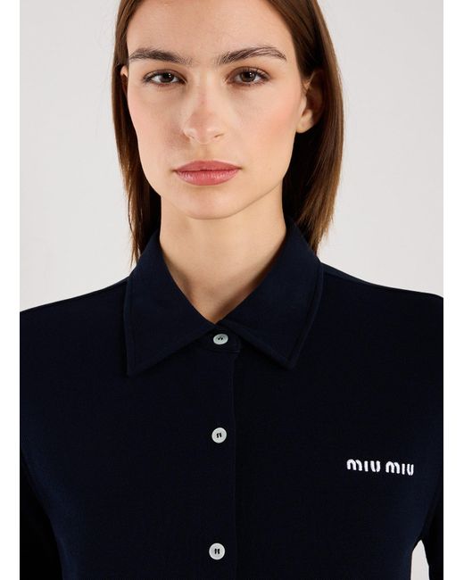 Top à logo en coton Miu Miu en coloris Blue