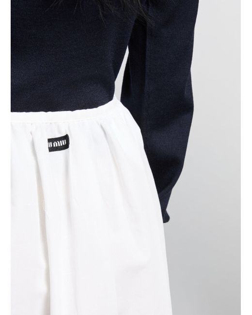Jupe évasée en popeline de coton et lin Miu Miu en coloris White
