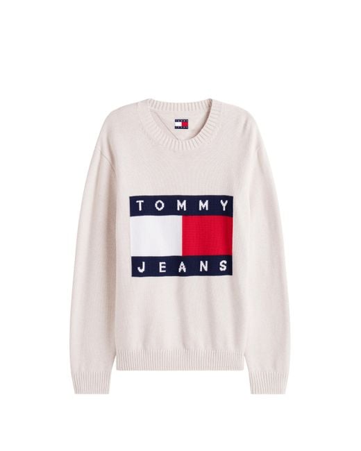 Pull chiné à badge drapeau Tommy Hilfiger pour homme en coloris White