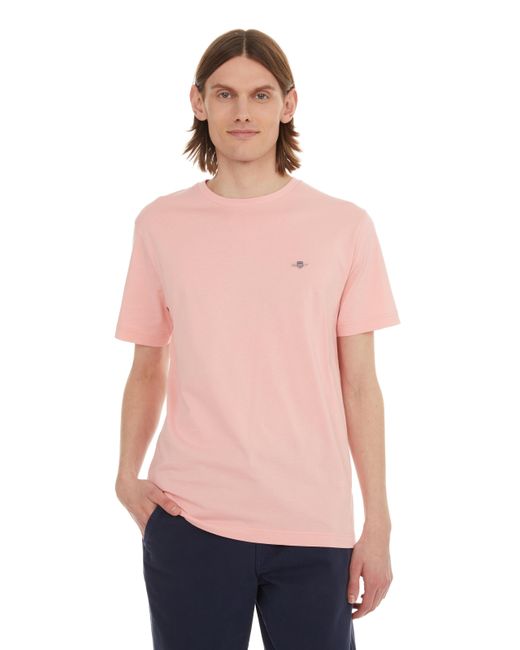 T-shirt uni en coton Gant pour homme en coloris Pink