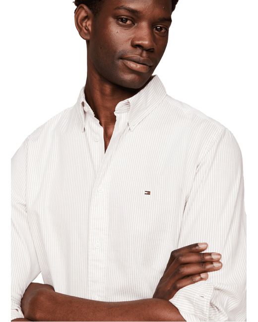 Chemise rayée en coton organique Tommy Hilfiger pour homme en coloris White