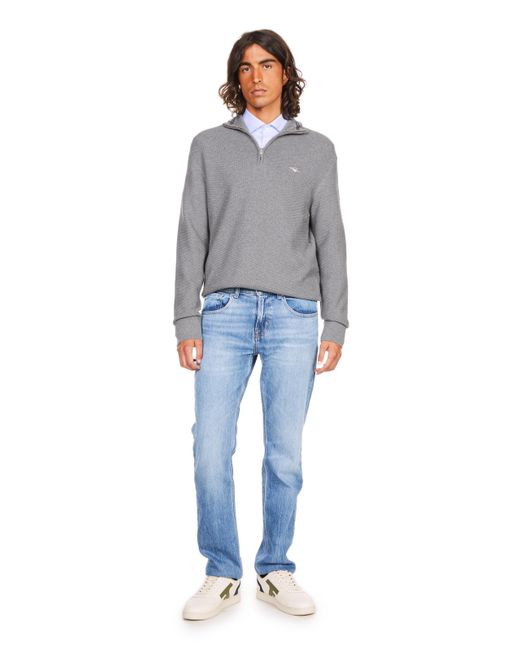 Pull à col zippé en coton piqué Gant pour homme en coloris Gray