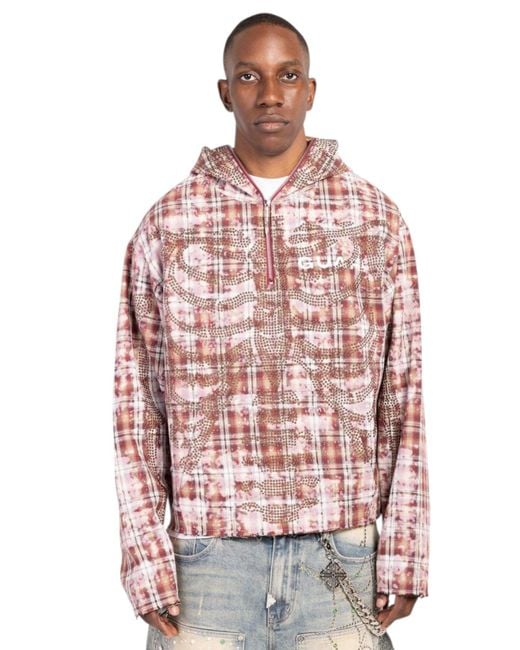 GUAPI Red Rusty Skeleton Half Zip Hoodie for men