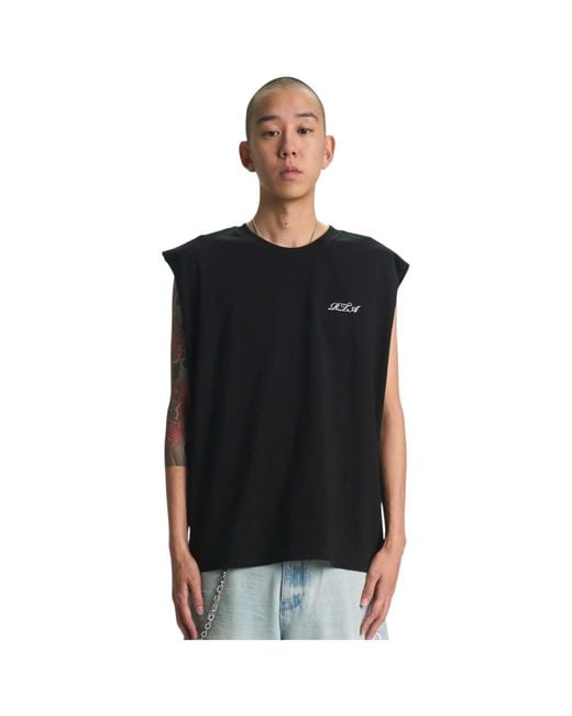 RTA Black Terry Muscle Tee Cursive for men