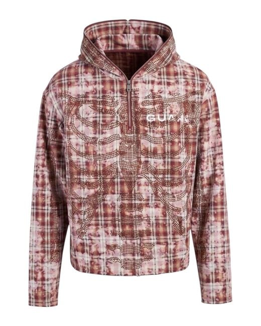 GUAPI Red Rusty Skeleton Half Zip Hoodie for men