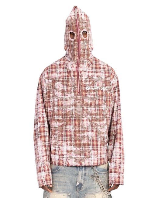GUAPI Red Rusty Skeleton Half Zip Hoodie for men