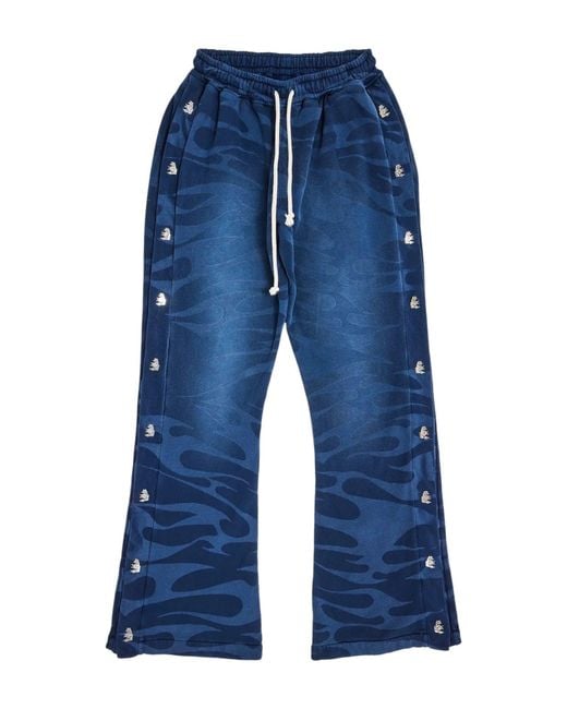 HELLSTAR Blue Snap Sweatpants W/ Flame for men