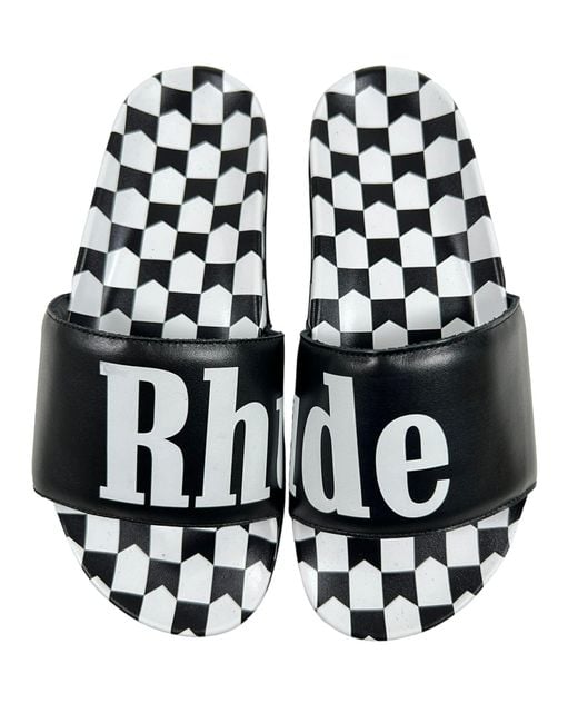 Rhude Black Checkered Leather Slides/Vtg for men