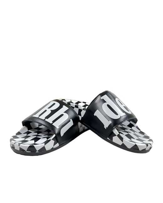 Rhude Black Checkered Leather Slides/Vtg for men
