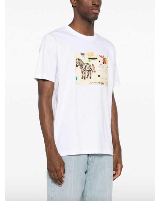 PS by Paul Smith Zebra-motif Cotton T-shirt in White for Men | Lyst