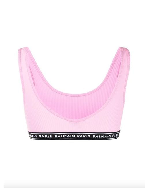 Balmain Logo-underband Sports Bra in Pink | Lyst UK