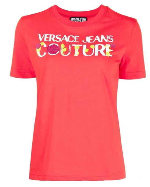 Versace Jeans Couture Roses Logo T-shirt in Pink | Lyst